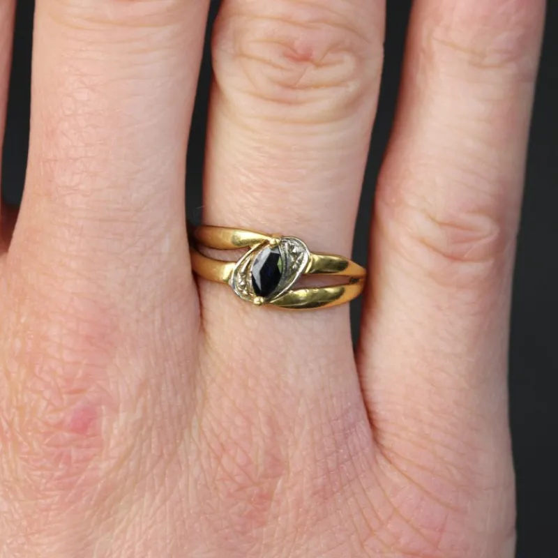 New Pamono Modern Marquise Sapphire 18 Karat Yellow White Gold Ring