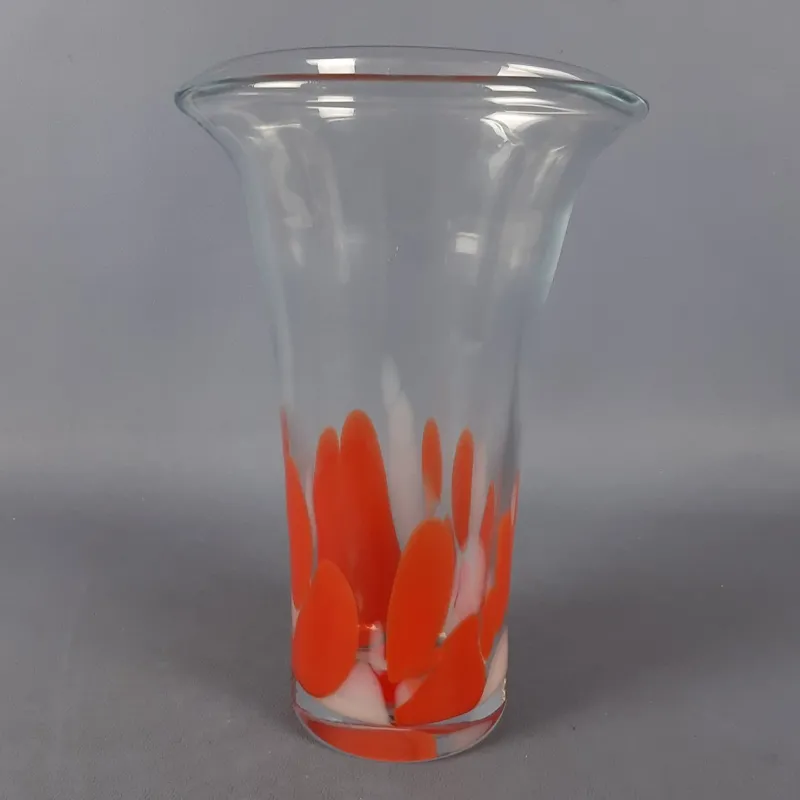 Clearance Pamono Modern Red and White Spotted Murano Glass Vase, 1970s