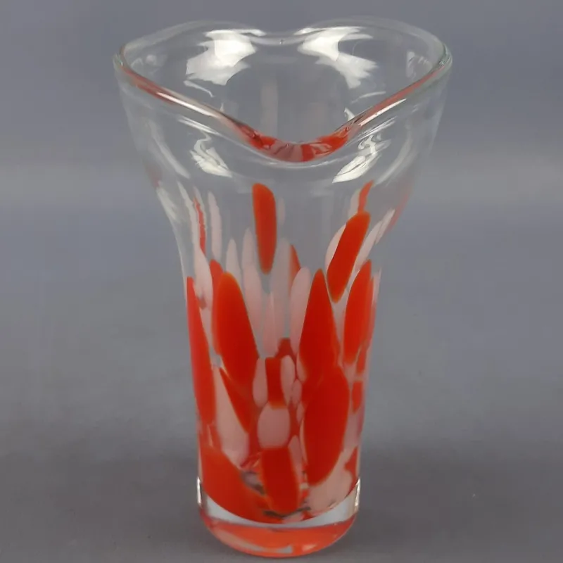 Clearance Pamono Modern Red and White Spotted Murano Glass Vase, 1970s