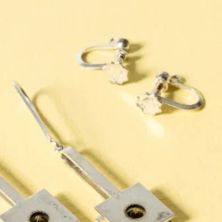 Sale Pamono Modern Silver and Rock Crystal Earrings, 1960s, Set of 2