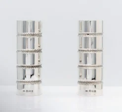 Pamono Modern Sterling Silver Salt and Pepper Pots by George E Grant, 1971, Set of 2><noscript><img width=