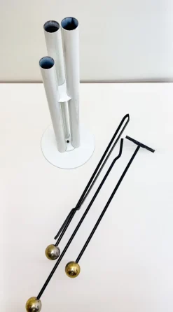 Pamono Modern Style White Steel and Gold Fireplace Tools in Holder, 1970s, Set of 4> Fireplaces And Mantels