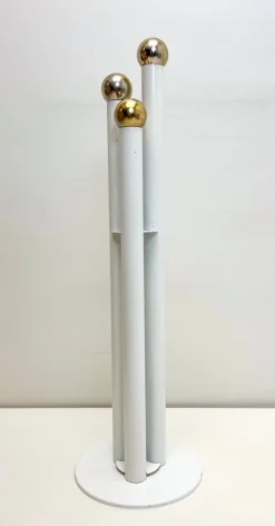 Pamono Modern Style White Steel and Gold Fireplace Tools in Holder, 1970s, Set of 4><noscript><img width=