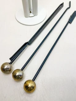 Pamono Modern Style White Steel and Gold Fireplace Tools in Holder, 1970s, Set of 4><noscript><img width=