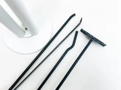 Pamono Modern Style White Steel and Gold Fireplace Tools in Holder, 1970s, Set of 4><noscript><img width=