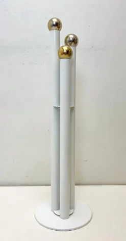 Pamono Modern Style White Steel and Gold Fireplace Tools in Holder, 1970s, Set of 4><noscript><img width=
