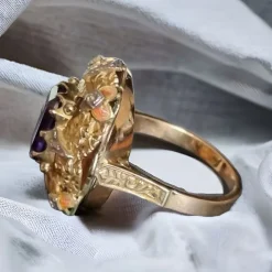 Pamono Modernist Art Nouveau Amethyst Ring with Enamel and Diamonds, 1900s><noscript><img width=
