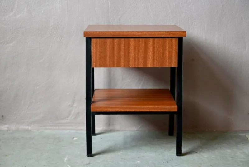 Pamono Modernist Bedside Table in Wood and Metal, 1960s> Nightstands