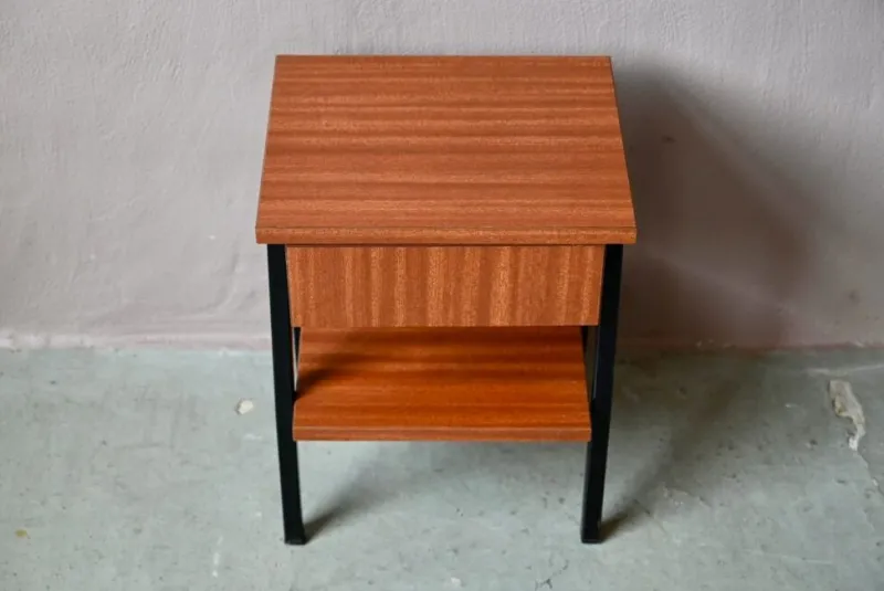 Pamono Modernist Bedside Table in Wood and Metal, 1960s> Nightstands