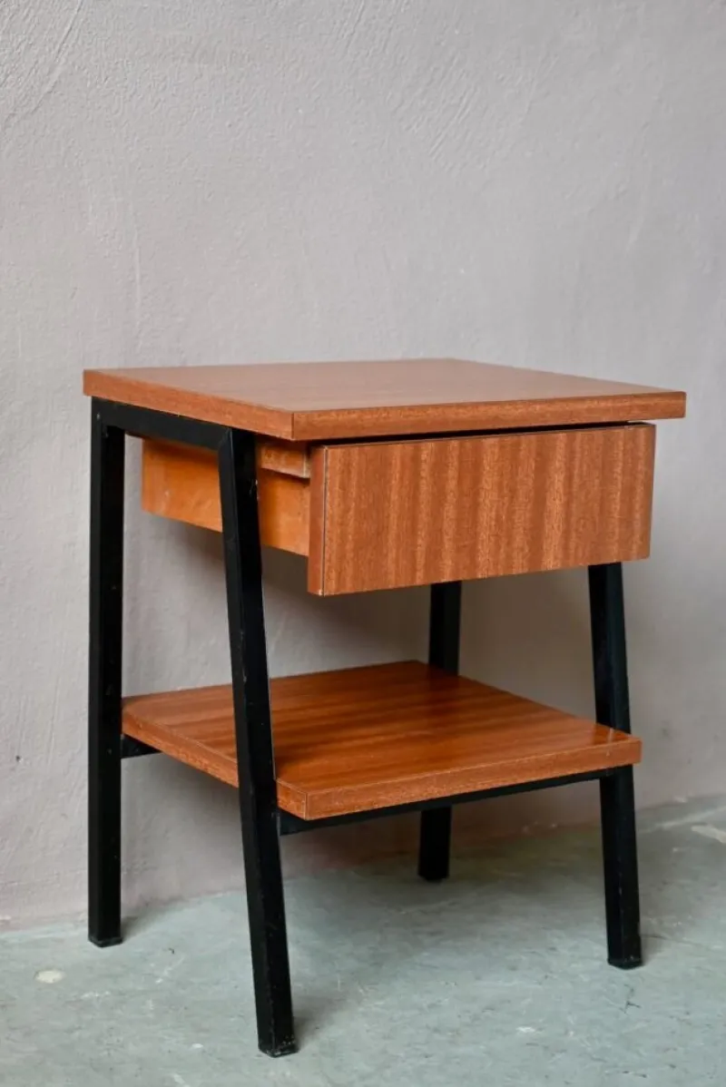 Pamono Modernist Bedside Table in Wood and Metal, 1960s> Nightstands