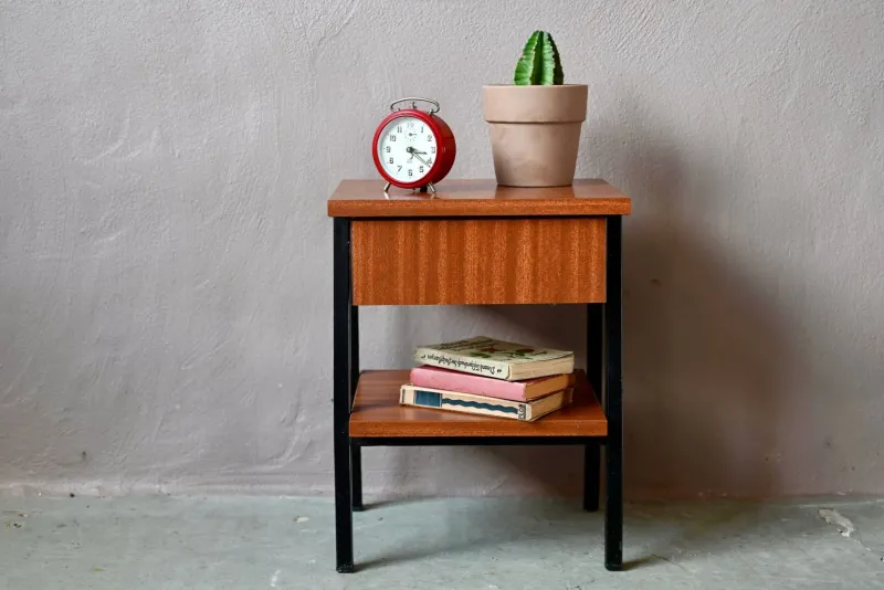 Pamono Modernist Bedside Table in Wood and Metal, 1960s> Nightstands