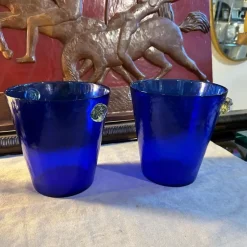 Hot Pamono Modernist Blue and Yellow Murano Glass Wine Coolers in the style of Venini, 1980s, Set of 2