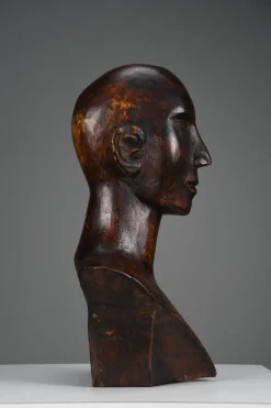Pamono Modernist Carved Bust, Mid-20th Century, Wood> Sculpture
