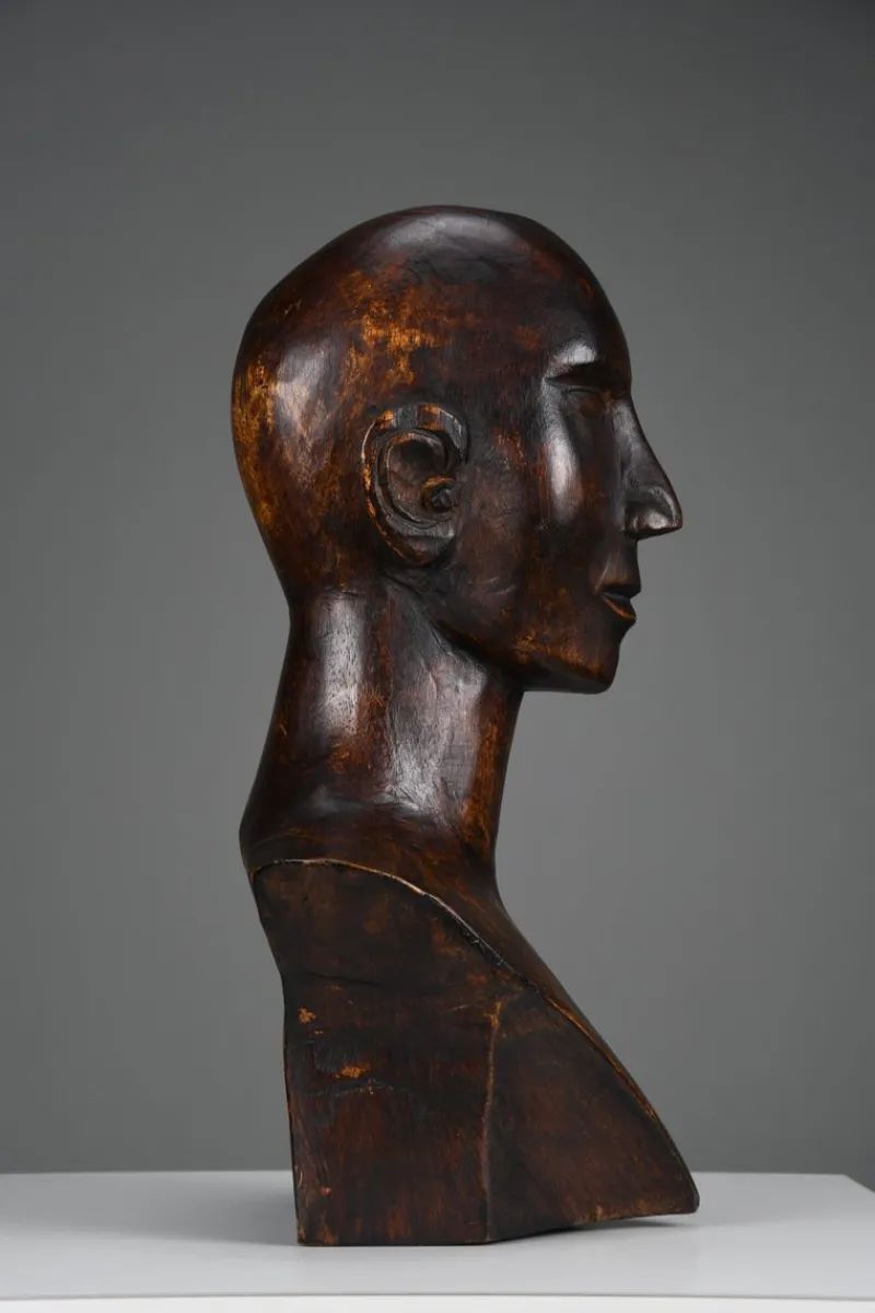 Pamono Modernist Carved Bust, Mid-20th Century, Wood> Sculpture