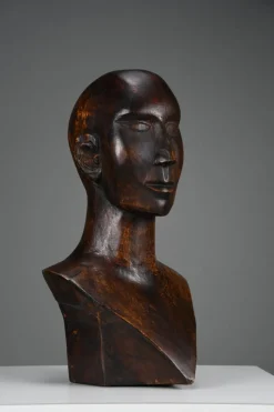 Pamono Modernist Carved Bust, Mid-20th Century, Wood><noscript><img width=
