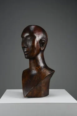 Pamono Modernist Carved Bust, Mid-20th Century, Wood><noscript><img width=