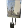 Pamono Modernist Chromed Metal and Marble Table Lamp with Hand Painted Lampshade from Banci Firenze, 1970s> Table Lamps