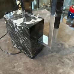 Pamono Modernist Chromed Metal and Marble Table Lamp with Hand Painted Lampshade from Banci Firenze, 1970s><noscript><img width=