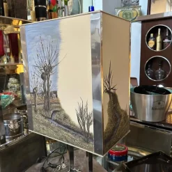 Pamono Modernist Chromed Metal and Marble Table Lamp with Hand Painted Lampshade from Banci Firenze, 1970s><noscript><img width=