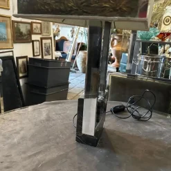 Pamono Modernist Chromed Metal and Marble Table Lamp with Hand Painted Lampshade from Banci Firenze, 1970s><noscript><img width=