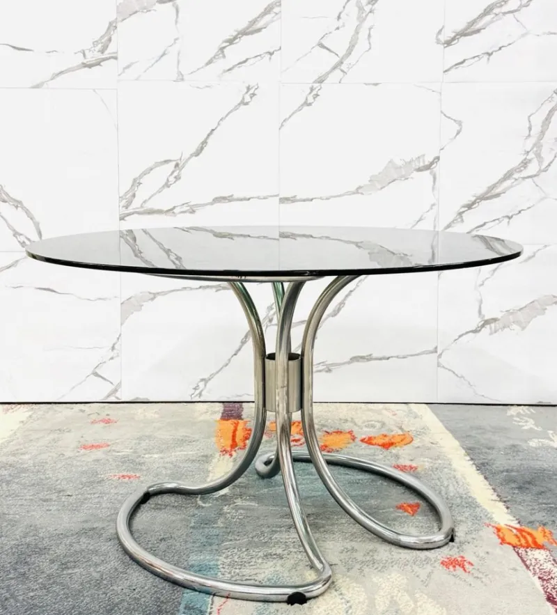 Pamono Modernist Dining Table in Steel attributed to Giotto Stoppino, 1970s> Dining Tables & Sets