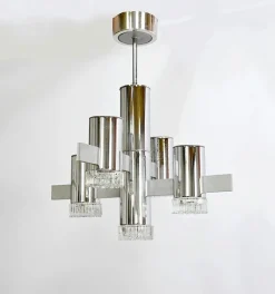 Outlet Pamono Modernist Metal Chandelier attributed to Gaetano Sciolari, Italy, 1960s
