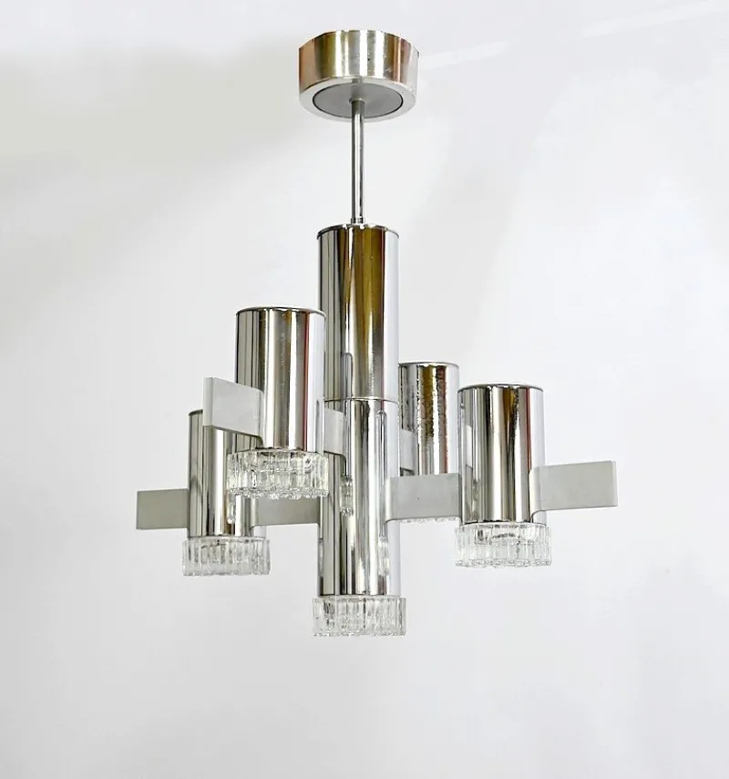 Outlet Pamono Modernist Metal Chandelier attributed to Gaetano Sciolari, Italy, 1960s