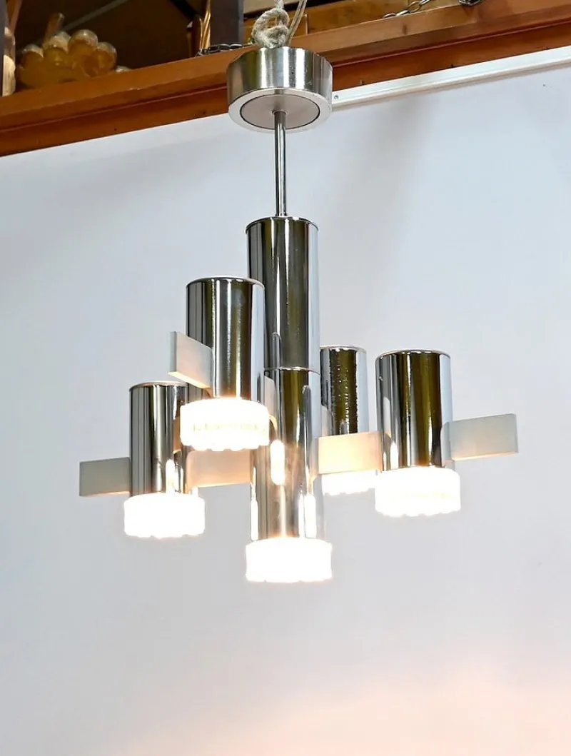 Outlet Pamono Modernist Metal Chandelier attributed to Gaetano Sciolari, Italy, 1960s