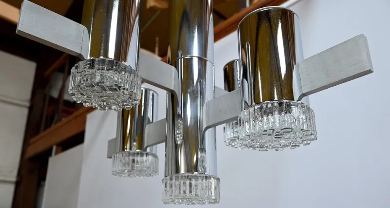 Outlet Pamono Modernist Metal Chandelier attributed to Gaetano Sciolari, Italy, 1960s