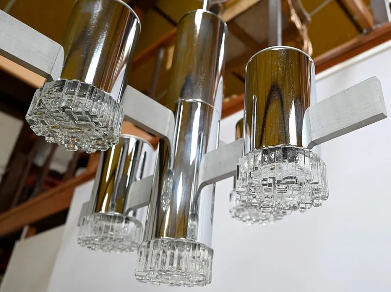 Outlet Pamono Modernist Metal Chandelier attributed to Gaetano Sciolari, Italy, 1960s