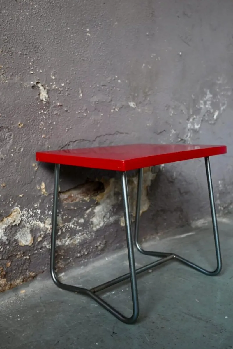 Outlet Pamono Modernist Red School Desk in Wood and Aluminum Tube by R. Gleizes, 1950s