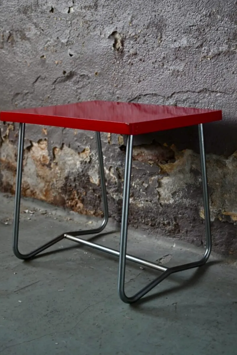 Outlet Pamono Modernist Red School Desk in Wood and Aluminum Tube by R. Gleizes, 1950s