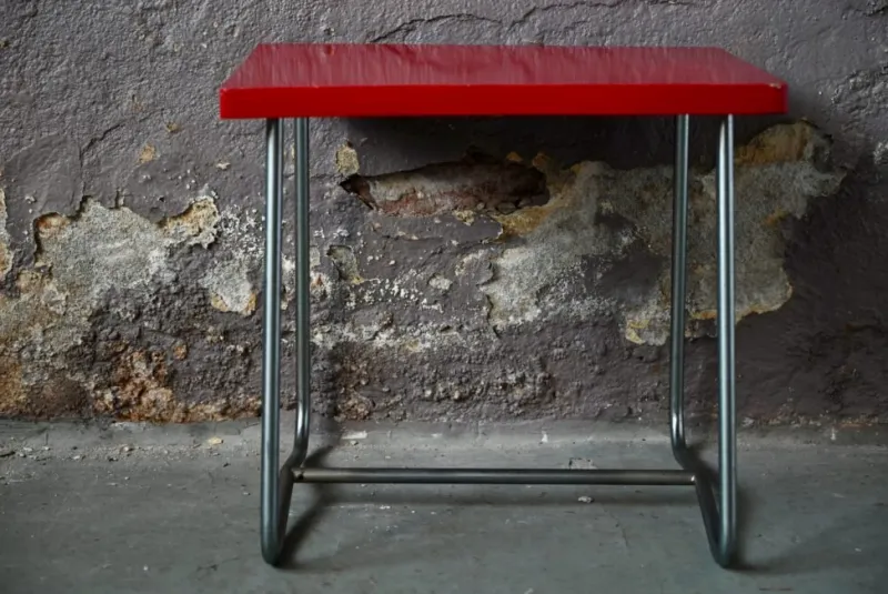 Outlet Pamono Modernist Red School Desk in Wood and Aluminum Tube by R. Gleizes, 1950s