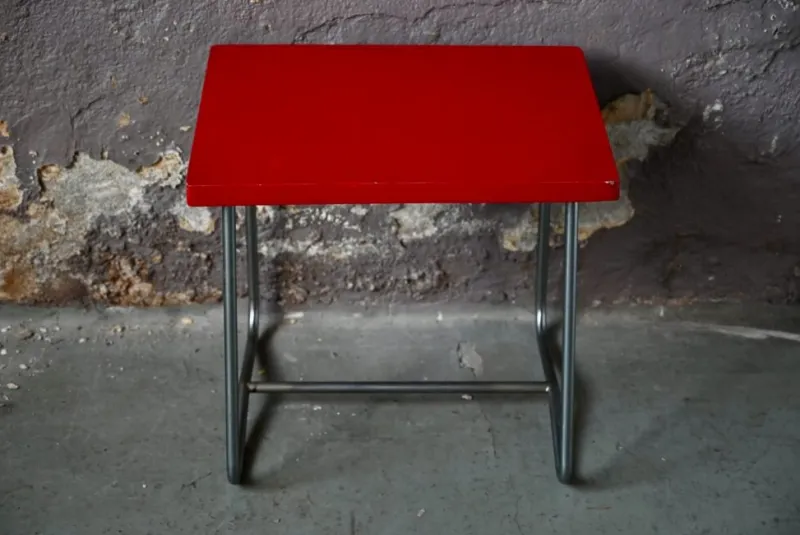 Outlet Pamono Modernist Red School Desk in Wood and Aluminum Tube by R. Gleizes, 1950s