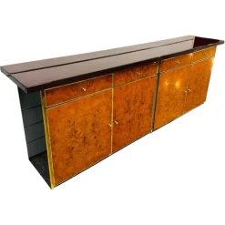 Pamono Modernist Sideboard in Radica and Gilded Metal, 1970s> Sideboards & Buffets
