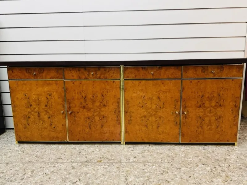 Pamono Modernist Sideboard in Radica and Gilded Metal, 1970s> Sideboards & Buffets