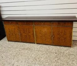 Pamono Modernist Sideboard in Radica and Gilded Metal, 1970s><noscript><img width=