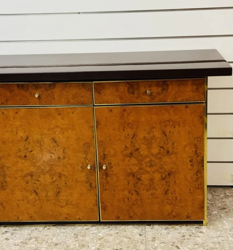 Pamono Modernist Sideboard in Radica and Gilded Metal, 1970s> Sideboards & Buffets