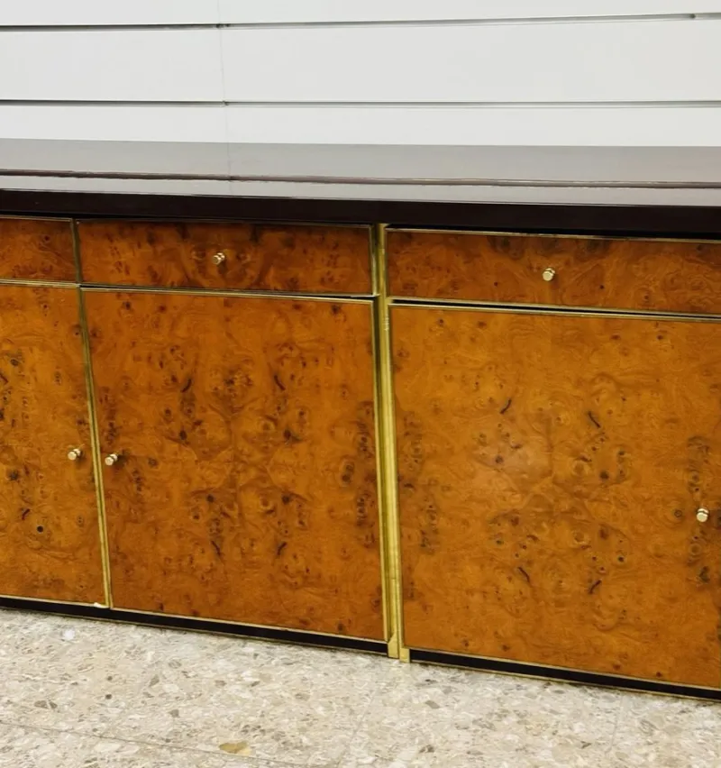 Pamono Modernist Sideboard in Radica and Gilded Metal, 1970s> Sideboards & Buffets