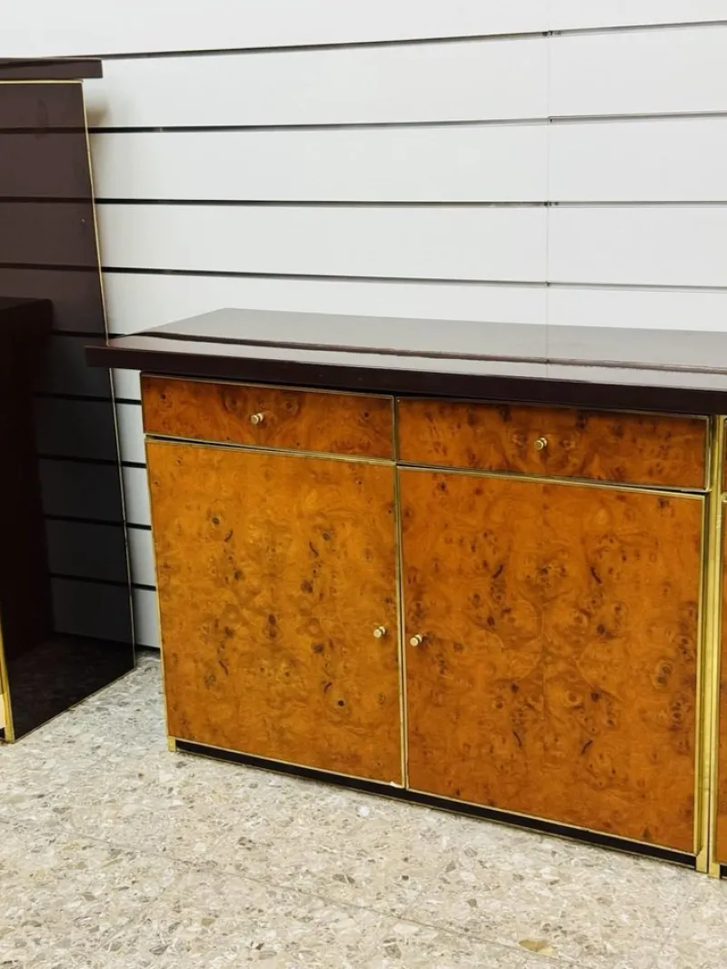 Pamono Modernist Sideboard in Radica and Gilded Metal, 1970s> Sideboards & Buffets