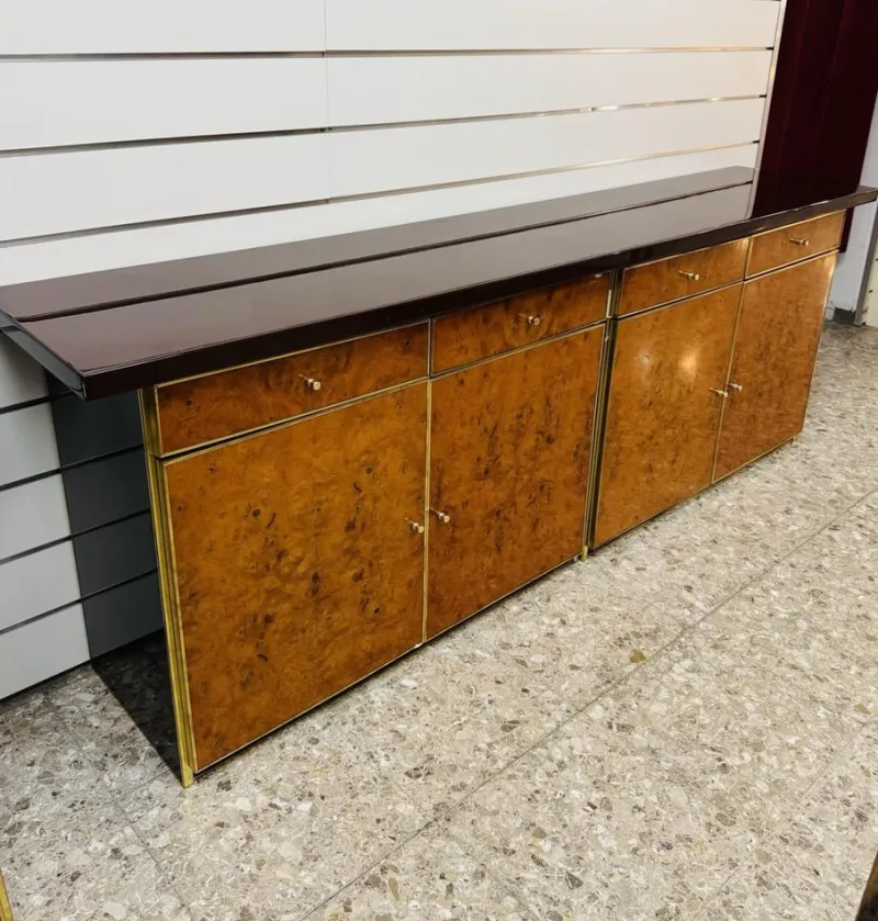 Pamono Modernist Sideboard in Radica and Gilded Metal, 1970s> Sideboards & Buffets