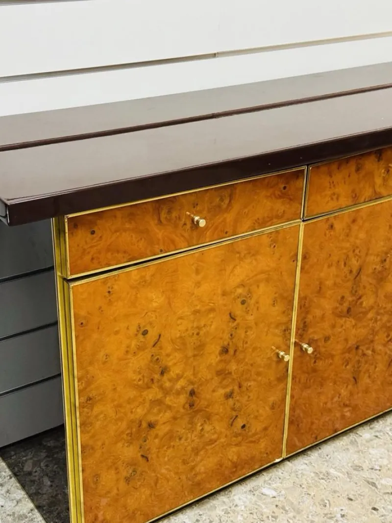 Pamono Modernist Sideboard in Radica and Gilded Metal, 1970s> Sideboards & Buffets
