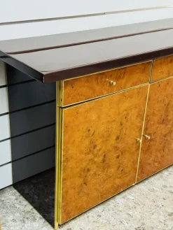 Pamono Modernist Sideboard in Radica and Gilded Metal, 1970s><noscript><img width=