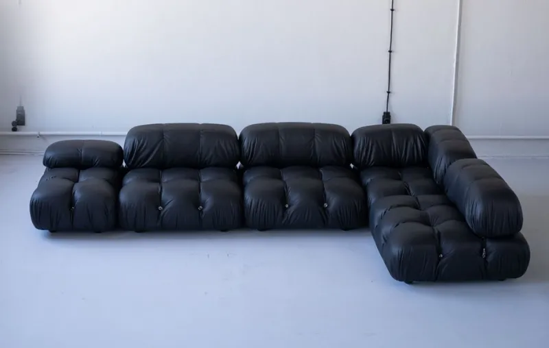 Pamono Modular Cameleonda Sofa in Black Leather by Mario Bellini for B&B Italia, 1970s, Set of 8> Living Room Sets