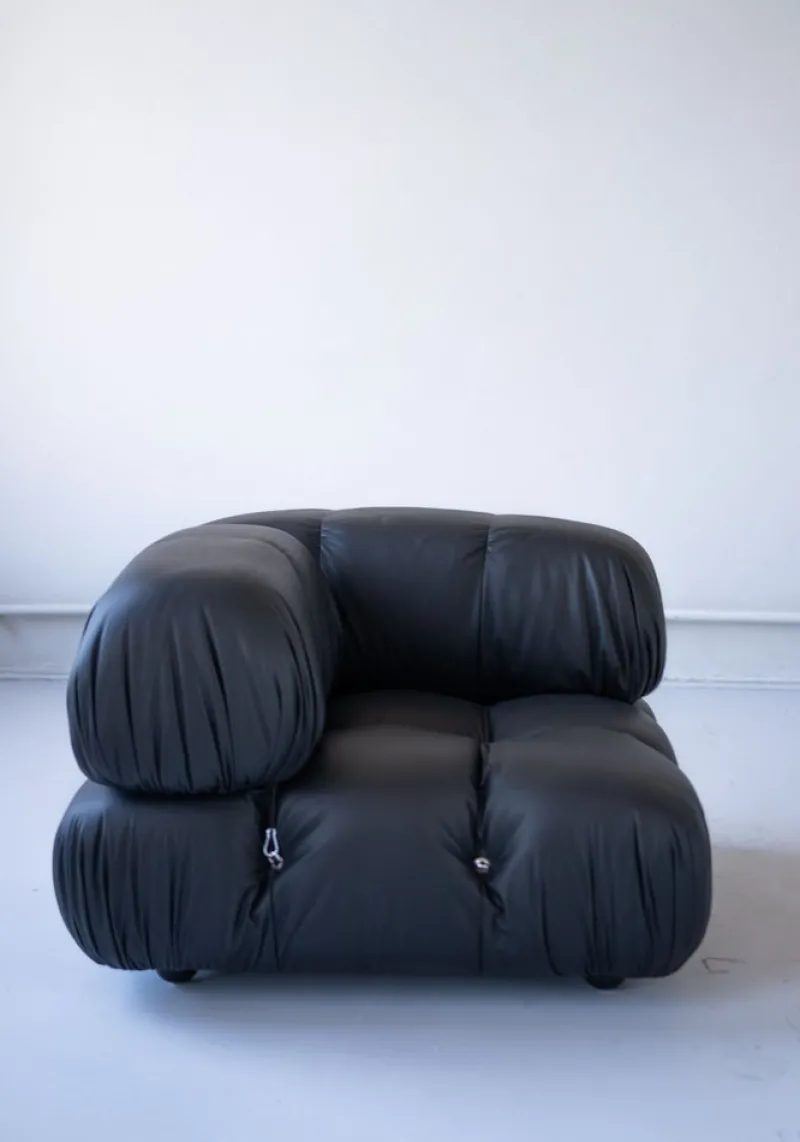 Pamono Modular Cameleonda Sofa in Black Leather by Mario Bellini for B&B Italia, 1970s, Set of 8> Living Room Sets