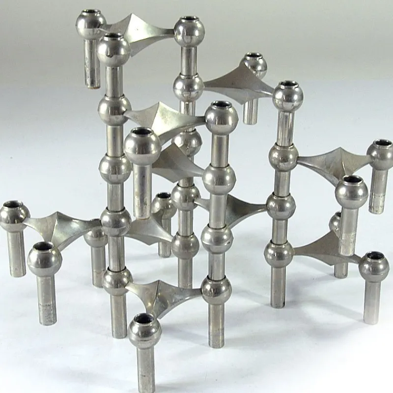 Pamono Modular Candleholders attributed to W. Stoff & H. Nagel for Bayerische Metall Fabrik, 1970s, Set of 10