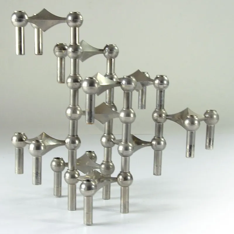 Pamono Modular Candleholders attributed to W. Stoff & H. Nagel for Bayerische Metall Fabrik, 1970s, Set of 10