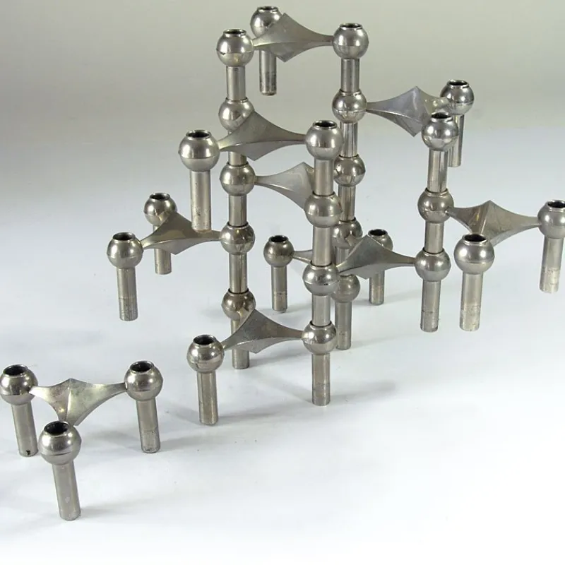 Pamono Modular Candleholders attributed to W. Stoff & H. Nagel for Bayerische Metall Fabrik, 1970s, Set of 10