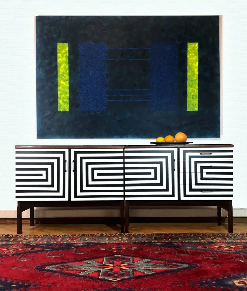 Best Pamono Modular Sideboard with Op Art Motif, 1970s, Set of 2
