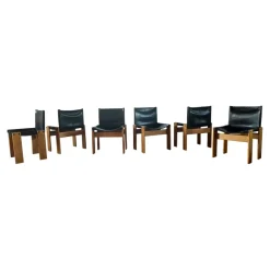 Pamono Monk Dining Chairs and Table in Black Leather and Beech by Tobia & Afra Scarpa for Molteni, 1973, Set of 7><noscript><img width=
